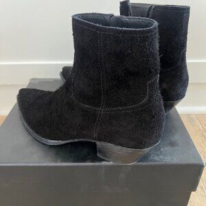 YSL Saint Laurent Rare Men's LUKAS Western Cowboy Suede Black Boots 45 ITALY